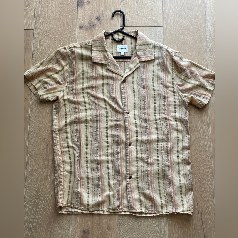 Rhythm Yellow Tan Button Down Shirt XL